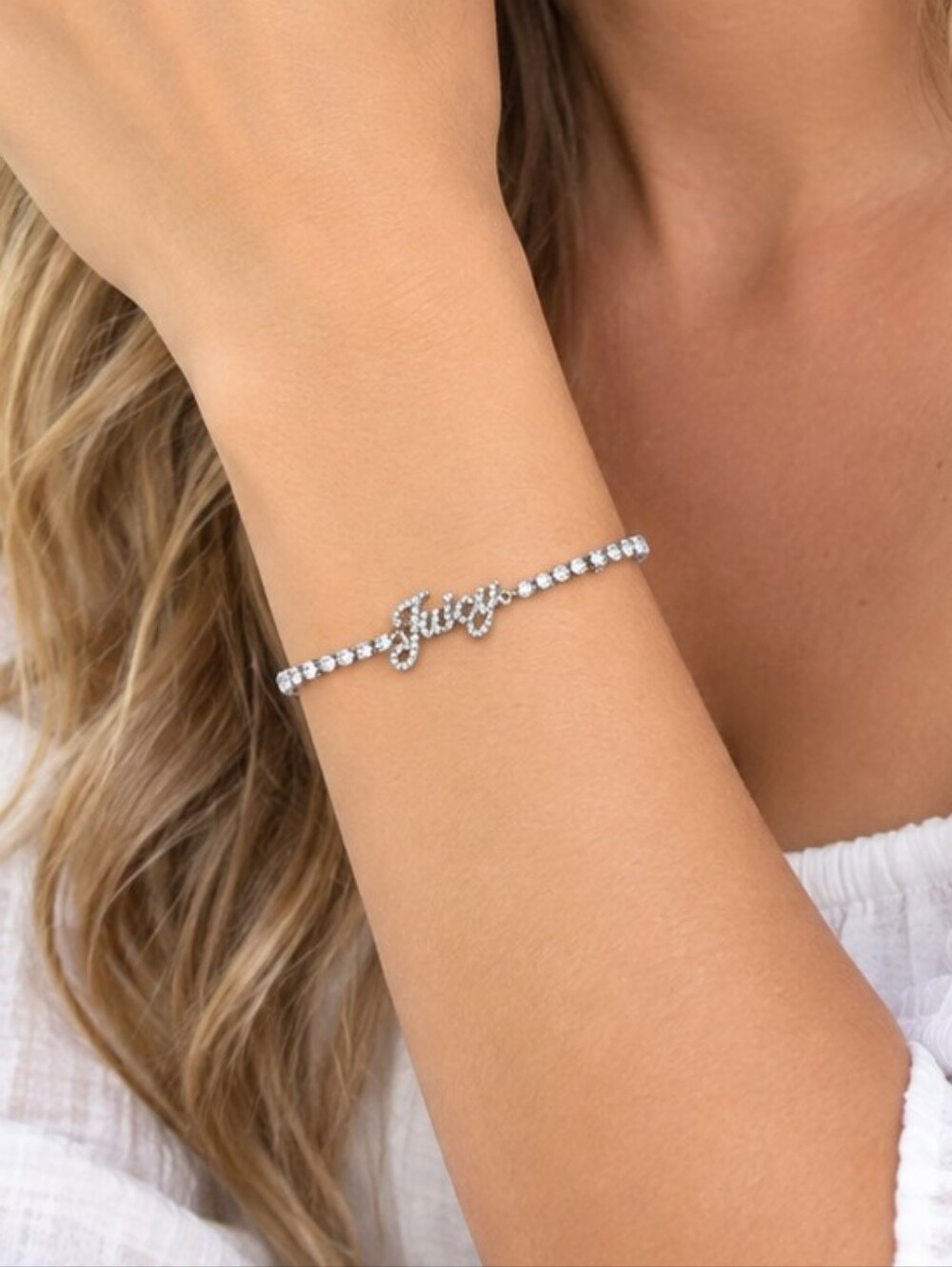 Juicy Couture Gold Tone 'Juicy' Name Bracelet with Crystal Beads, New in Box